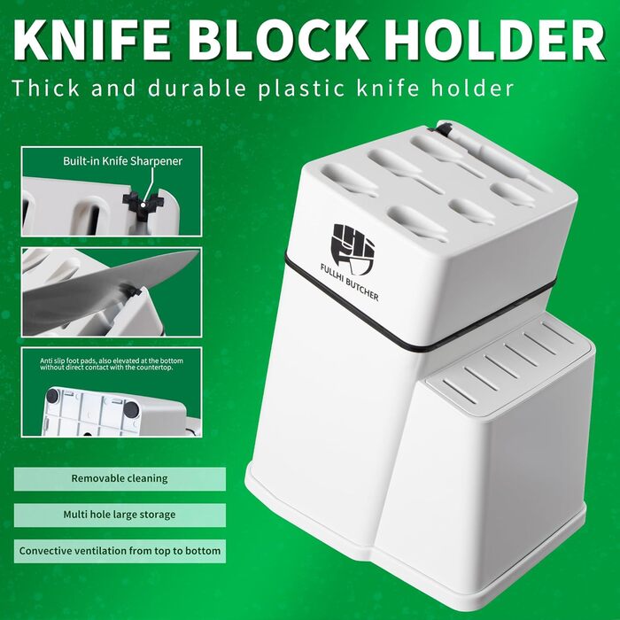 Набір кухонних ножів Fullhi 14 предметів у бруску з точилкою: кухонні ножі, ножі для стейку, багатокольорові ручки. Чудовий подарунок для чоловіків та жінок.