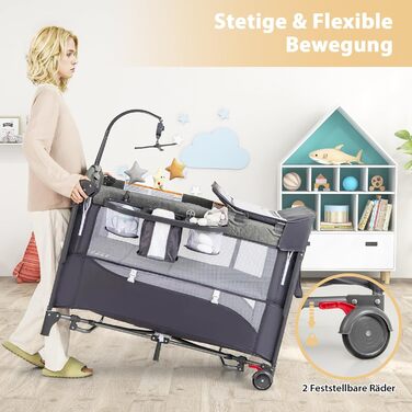 Детское путешествие: дорожное детское ложе DREAMADE 5-в-1 с матрасом, колесами, пеленальной доской и музыкальной шкатулкой, 110x76 см, с сумкой для переноски, для новорожденных и малышей (Зеленый)