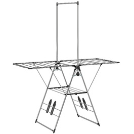 Сушилка для білизни складна, підлогова з регульованими крилами, тримачами для взуття, нержавіюча сталь, 156,5 x 68 x 192 см, срібляста