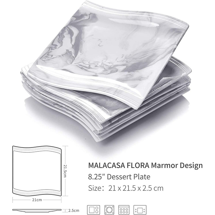 Мармурові порцелянові тарілки для тортів MALACASA 6 шт сірі