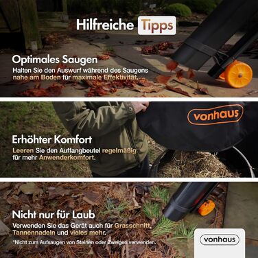 Електричний садовий пилосос-набір VonHaus 3000W: пилосос, дмухач, мульчер. Для саду, тераси, під'їзної дороги. З мішком 35л, плечовим ременем. Модель 8100089