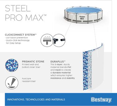 Каркасний басейн Bestway Steel Pro MAX Повний комплект з фільтруючим насосом Ø 427 x 107 см, світло-сірий, круглий