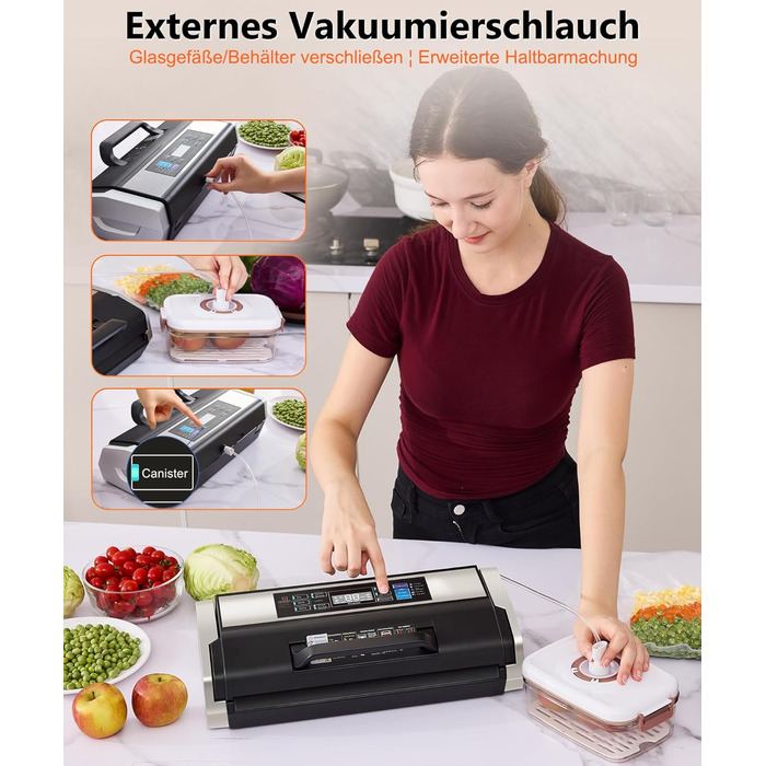 Вакууматор MZROT для продуктів харчування, -95кПа, 230Вт, з подвійним швом, 10 режимів (сухий/вологий), вбудованим різаком, чорно-сріблястий (в комплекті рулон та 15 пакетів)