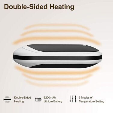 Infray грілка для рук USB, 5200mAh Power Bank, електрична грілка для рук з двостороннім нагрівом, чорна - ідеальний подарунок на зиму