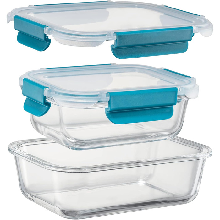 Набір контейнерів для зберігання продуктів Glas, 18 частин (9 контейнерів, 9 кришок), BPA-free, безпечні для миття в посудомийній машині, мікрохвильовій печі та морозильній камері, виготовлені з скла, блакитні