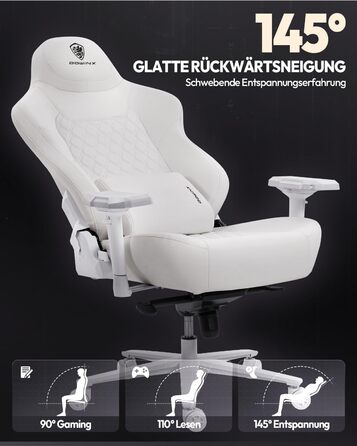 Ігровий крісло Dowinx для геймерів Esport, ергономічний офісний крісло з підлокітниками 4D та масажем попереку, витримує до 200 кг, регульована висота (білий)