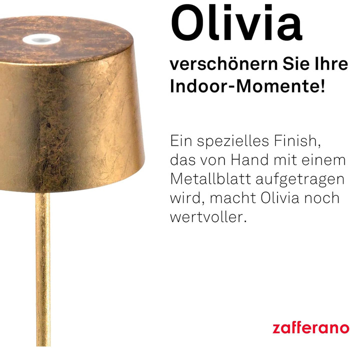 Zafferano Olivia Pro - портативна LED-лампа з торшером, регулювання яскравості, 2700-3000K, 35 см (золота)