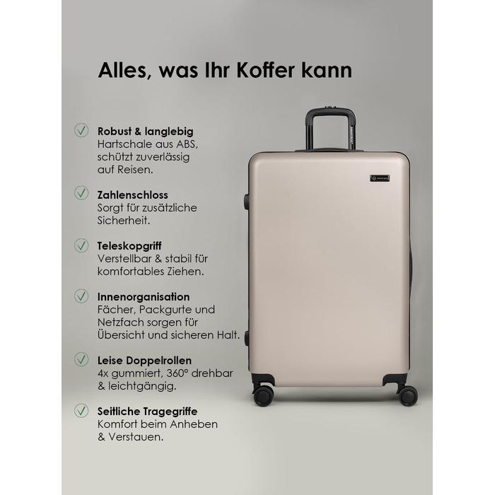 Набір валіз Smartbox Hartschalen 3-в-1 для жінок та чоловіків | Легкі та міцні валізи з ABS-пластику | 4 колеса та кодовий замок | Серія 05, колір Greige