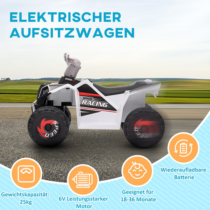 HOMCOM Electric Kids Quad Mini Electric Quad 6V з функцією вперед і назад для дітей 1,5-3 років 2,5 км/год білого кольору