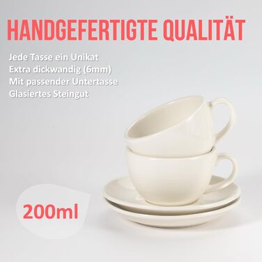 HOMEBERLIN® Barista Pro: Набір кавових чашок капучіно 200мл - Преміум набір з якісного фарфору. 4 сучасні чашки з підставками, ручної роботи, глазуроване сіре покриття