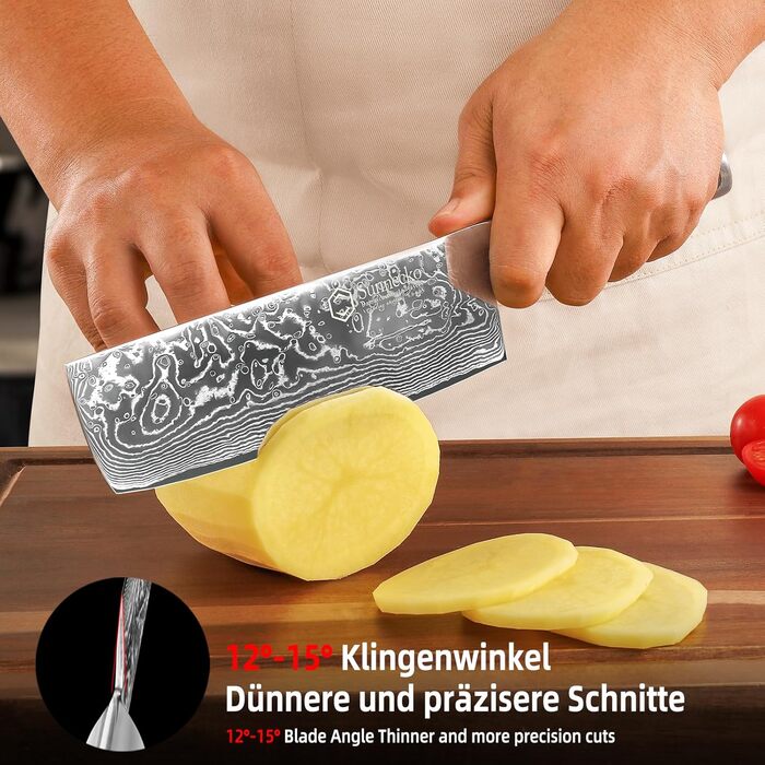 Набір ніжів Sunnecko: Японський ніж Nakiri 7 дюймів з дамаської сталі - кухонний ніж для нарізання овочів та фруктів з ергономічною ручкою