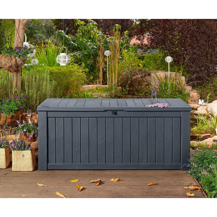 Ящик для подушок/зовнішній ящик Koll Living 570 л, водонепроникний, з вентиляцією, дерев'яний вигляд (антрацит), витримує до 250 кг