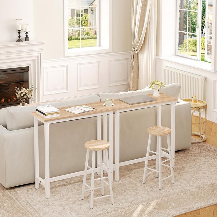 Набір барних стільців WOLTU: стіл та 2 стільці з металу та дерева (100x40x100 см, світлий дуб)