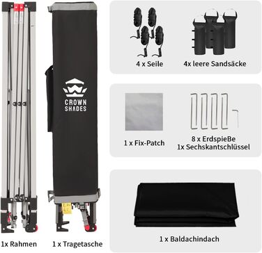 Павільйон CROWN SHADES 3x3: Водостійкий, стабільний, зимостійкий, захист від сонця UV 50+, для кемпінгу та відпочинку на природі, з регулюванням висоти, у комплекті сумка (чорний)