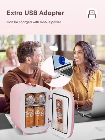 Міні холодильник FOHERE 5 літрів, USB живлення, 220V/12V, для напоїв та косметики, білий (рожевий)