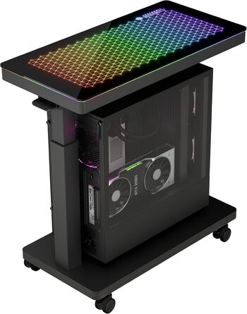 Підставка для комп'ютера EUREKA ERGONOMIC з регулюванням висоти, ATX корпус, тримач CPU, органайзер під стіл, з LED підсвіткою