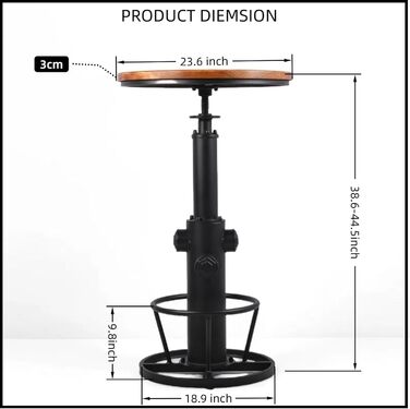 Столик барний вінтажний в індустріальному стилі для бару або бістро, дизайн як пожежний гідрант, на 2-3 особи, регульована висота 98-112,8 см (Чорний)