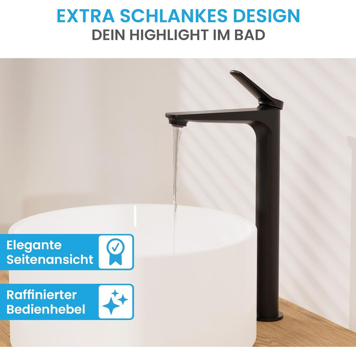 Чорний матовий змішувач для умивальника Bächlein Aldeya - набір для монтажу, сучасний дизайн