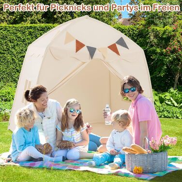 Дитячий ігровий будиночок COSTWAY, намет для дітей з прапорцями та гірляндою, намет принцеси, великий намет для дитячої кімнати для хлопчиків та дівчаток від 3 років, 157 x 98 x 148 см (Бежевий)