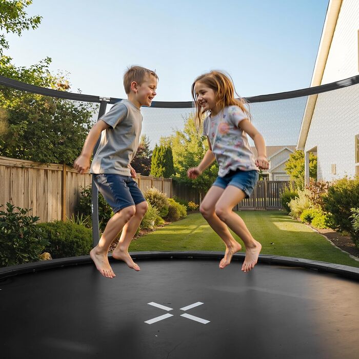 Батут JUMMICO вуличний Ø360 см з сіткою безпеки, чорний - для дітей та дорослих