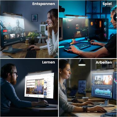 Моніторна лампа з пультом дистанційного керування, захист очей, регулювання яскравості та колірної температури, USB-лампа для монітора, ігровий офіс, дім