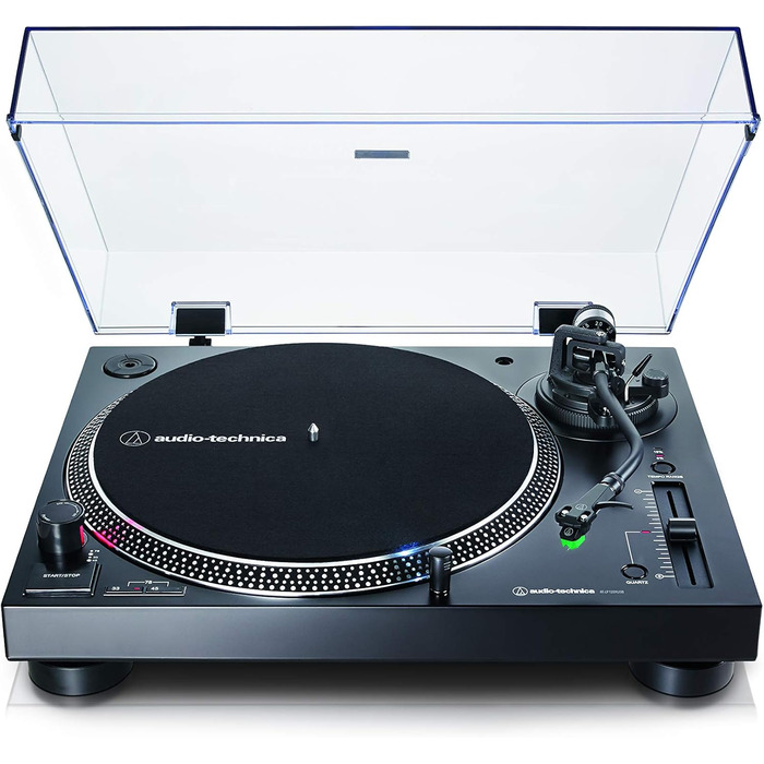 Програвач вінілових платівок Audio-Technica LP120XUSB, чорний, аналоговий і USB, з прямим приводом, комплект з карбоновою щіткою