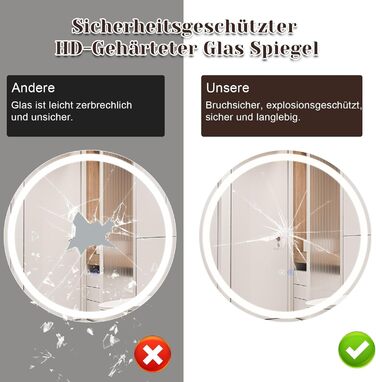 Дзеркало для ванної кімнати Mursche з підсвічуванням LED, 50x70 см, IP44, з сенсорним вимикачем та функцією запобігання запотіванню, регулювання яскравості 3000K-6500K