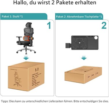 Офісне крісло Newtral Ergonomic, комп'ютерне крісло з регульованою спинкою та підлокітниками (чорний, NT001) + знімна стільниця