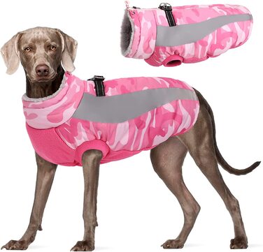 Зимова куртка для собак Kuoser, Водонепроникна вітрозахисна куртка для собак в холодну погоду, флісовий жилет Pet Cao на блискавці, Світловідбиваюча одяг для собак для маленьких і маленьких великих собак it Шлейка (XL, рожева)