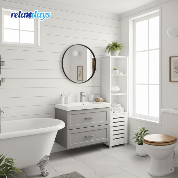 Висока шафа для ванної кімнати Relaxdays з дверцятами