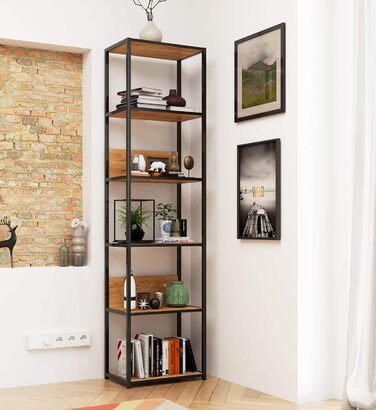 Стелаж AKORD з 6 полицями, 50 см, індустріальний стиль | Дерево/Метал | 192 x 50 x 32 см