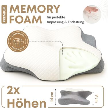 Ортопедична подушка для шиї Sei Design з Memory Foam - для спини та боку, Oeko-Tex®, Lyocell, охолоджуючий чохол