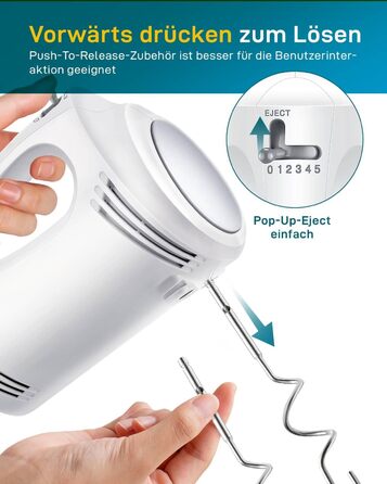 Електричний ручний міксер Kestreln з плоским дном для випічки, потужний міксер для тортів та густого тіста, з гаком для вимішування (S1 білий)