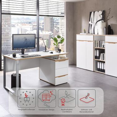 Роликовий контейнер Stella Trading Memphis – білий з імітацією дуба Artisan, 45 x 66 x 55 см – мобільний офісний шафчик з шухлядами