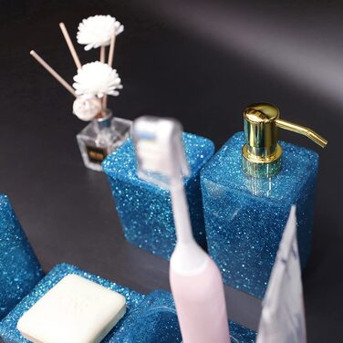 Набір аксесуарів для ванної кімнати Suanti, 5 предметів для дозатора мила, мильниці, тримача зубної щітки, коробки для ватних тампонів, чашки, аксесуари для ванної кімнати для нового будинку, різдвяні прикраси (синій)