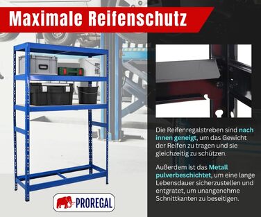 Стеляж для шин PROREGAL Tiger XL, 200x180x45 см, 300 кг на полицю, до 205/55 R16, для автосервісу, складу, підвалу (6 шин + 6 полиць, блакитний)