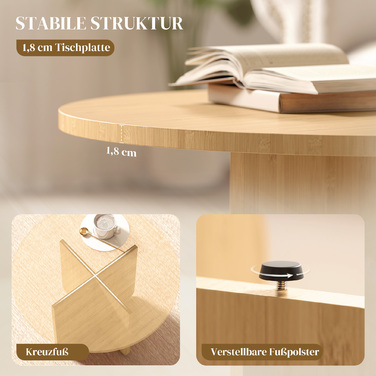 Круглий журнальний столик, бамбуковий столик для вітальні з перехресними ніжками, натуральний