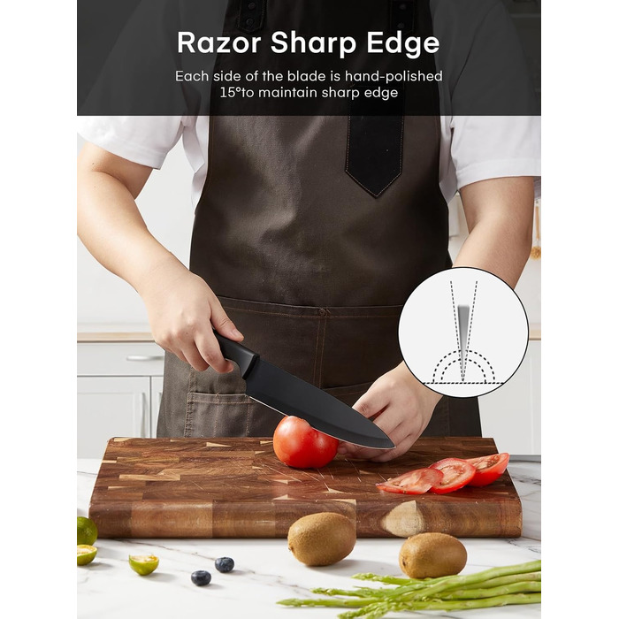 Набір ножів FOHERE 13 предметів з підставкою, нержавіюча сталь, з інтегрованим точилом, антипригарне покриття, ергономічні ручки, чорний граніт