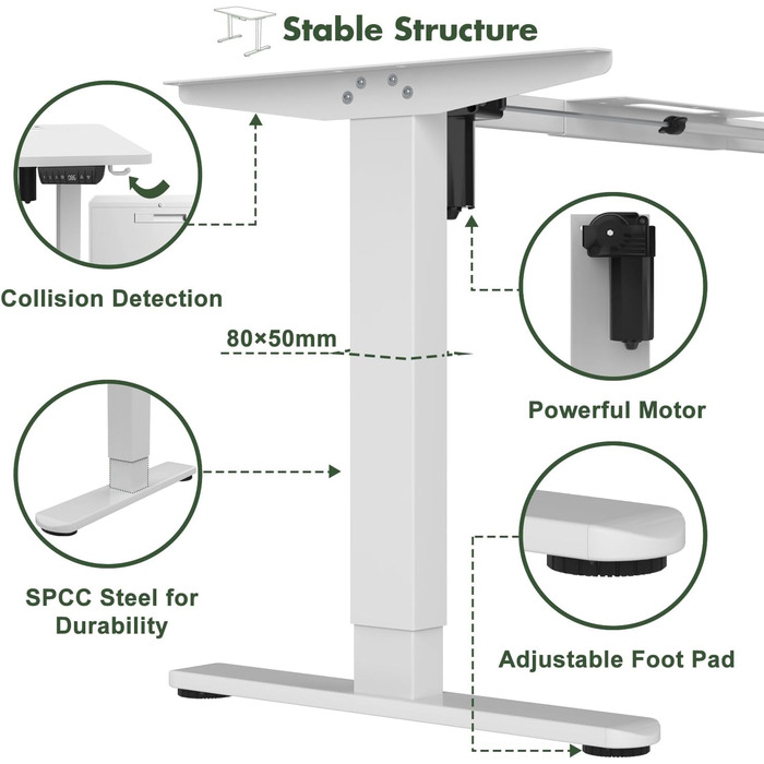 Електричний регульований стіл JUMMICO 160x80 см з підзарядною станцією, білий. Ергономічний стіл для роботи з кабельною організацією