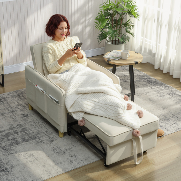 Трансформер-крісло 3 в 1: розкладне крісло з функцією ліжка, широке сидіння для вітальні, бежеве