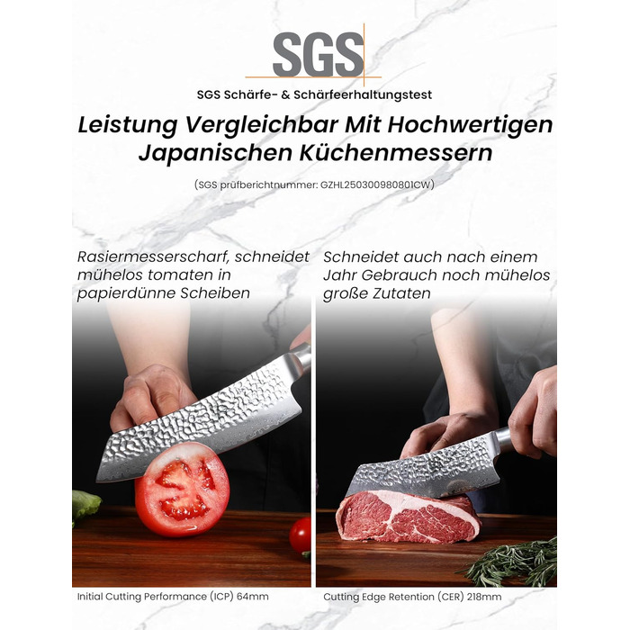 Японський ніж Сантоку 18 см з VG-10 сталі Дамаск (67 шарів), професійний кухонний ніж, ідеальний для дому та як подарунок