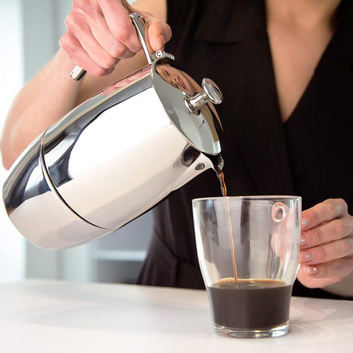 Mokka Pot VeoHome: Кавоварка гейзерна на 10 чашок, 500 мл, нержавіюча сталь, італійська, для Induktion, Gas, Keramik, Elektrik, без алюмінію, з подвійним фільтром