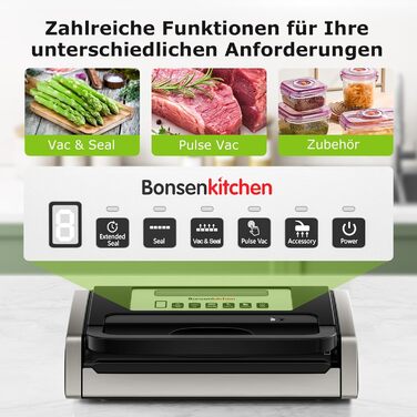 Вакууматор Bonsenkitchen для продуктів, потужний вакуумний пакувальник (15л/хв) з вбудованим різаком та ручкою-фіксатором, чорний