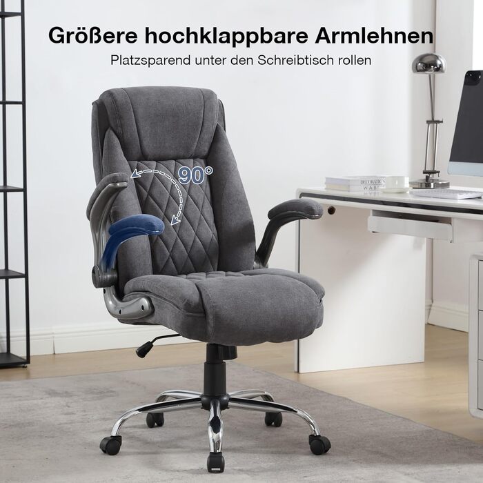 Ергономічне крісло для офісу 180 кг, комп'ютерне крісло з високою спинкою та широкою сидінням, регульовані підлокітники, для офісу, дому, геймінгу, сірий (без масажу)