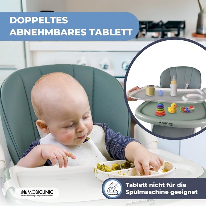 Дитячий стільчик Mobiclinic® Kids, Simba, з регульованою висотою, складаний, з підносом, зелений, для дітей