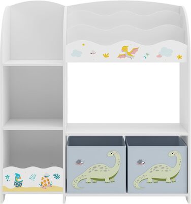 Дитяча полиця для іграшок Lysekil від en.casa з 2 ящиками для зберігання, 100 x 93 x 30 см, дизайн динозаврів