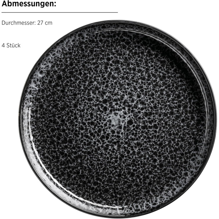 Серія Filippa, сервіз керамічного посуду на 4 персони, сучасний комбінований набір посуду з 16 предметів Тарілки, миски та стакани з реактивною глазур'ю сірого та чорного кольорів, керамограніт, чорний, 934108