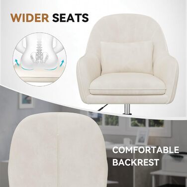 Крісло для дому та офісу Aivermeil: м'яке, з підголівником, обертове, регульоване по висоті, ергономічне, до 120 кг, бежеве