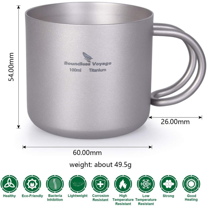 мл Титанова чашка для кави Двошарова вода Набір чайних чашок Відкритий внутрішній винний кухоль Кемпінг Пікнік Повсякденний посуд для напоїв Домашнє використання Ti3085D (2шт - Ti1594i), 100