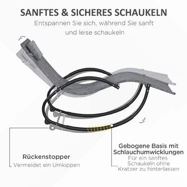 Крісло-гойдалка для саду, розкладне, з підголівником, 155 см x 61 см x 88 см, сірого кольору